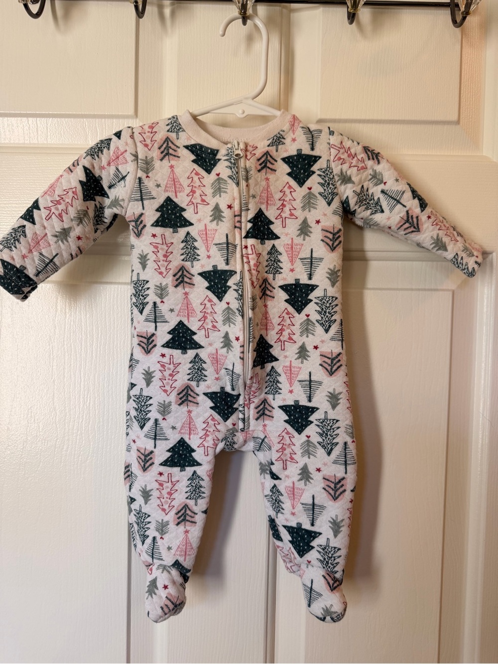 chick pea Pink & Green Tree Print Footed One-Piece